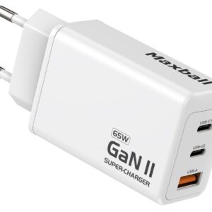 MAXBALL Charger T826 GaN II 3-Ports USB 65W White (Laptop / Tablet / Smartphone)